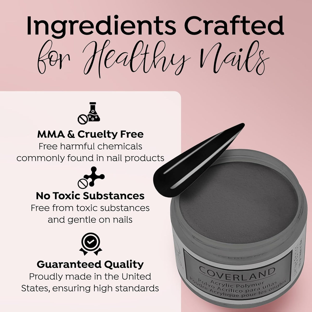 Tones Coverland Acrylic Powder | Pure Black | 1.5 Oz | Limited Edition for Nail Design | Sculpting
