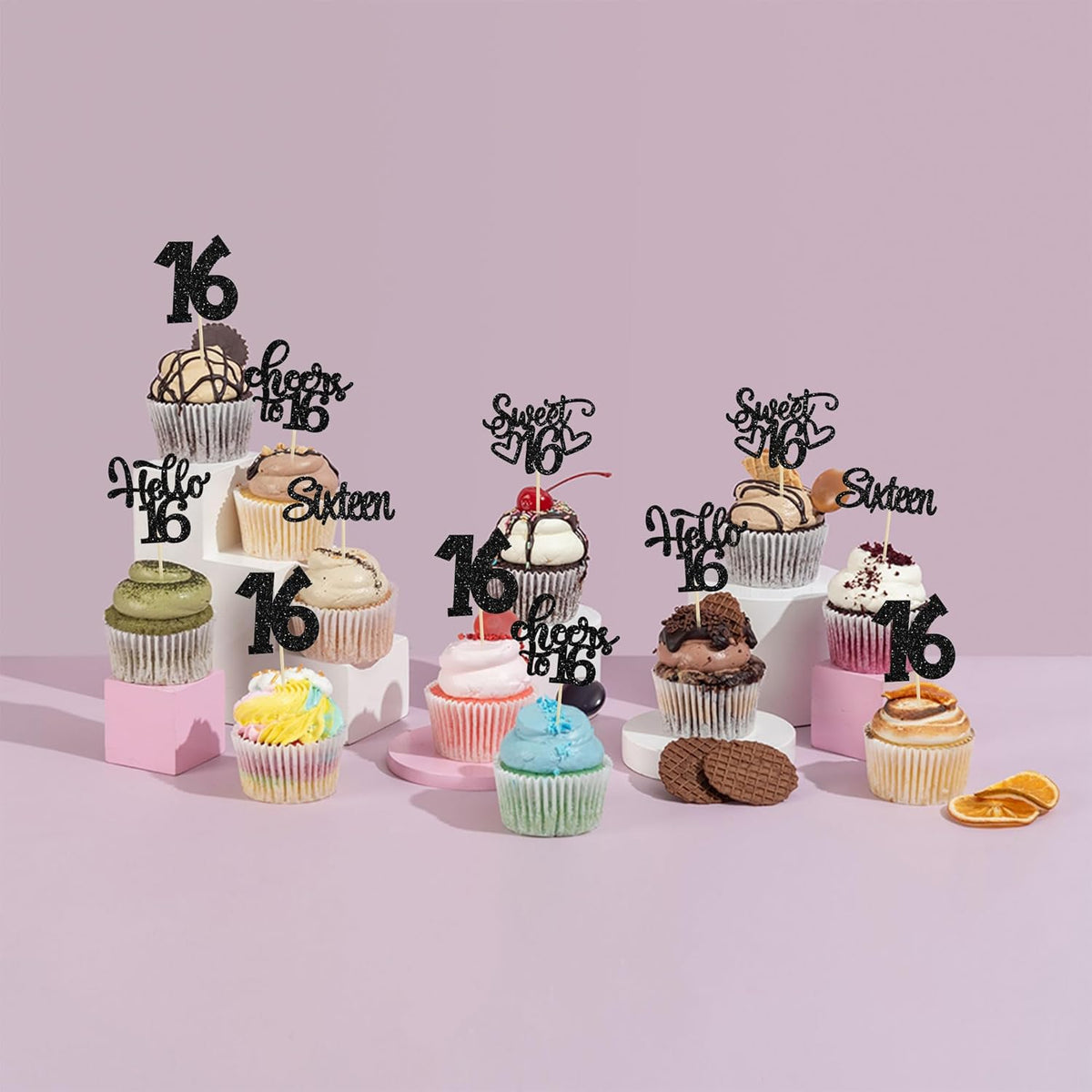 30pcs 16th Birthday Cupcake Toppers - Sixteen Happy Cupcake Picks, Cheers to 16 Sweet 16 Cake