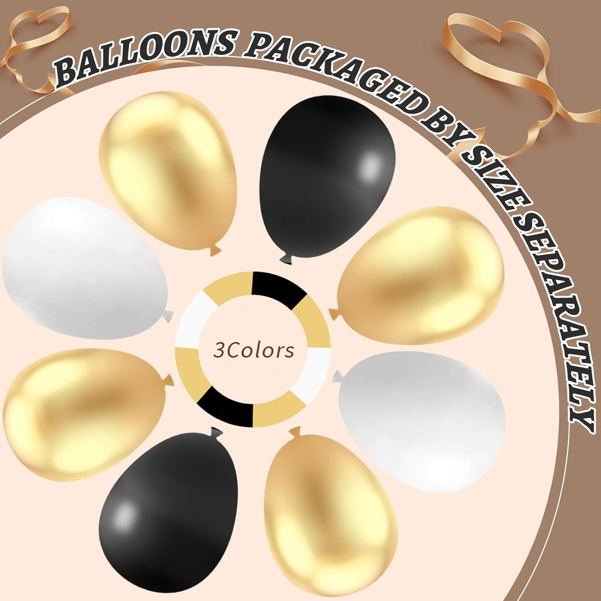 412Pcs Black and Gold Balloons,18 12 10 5 Inch Different Size Black White Metallic Gold Latex