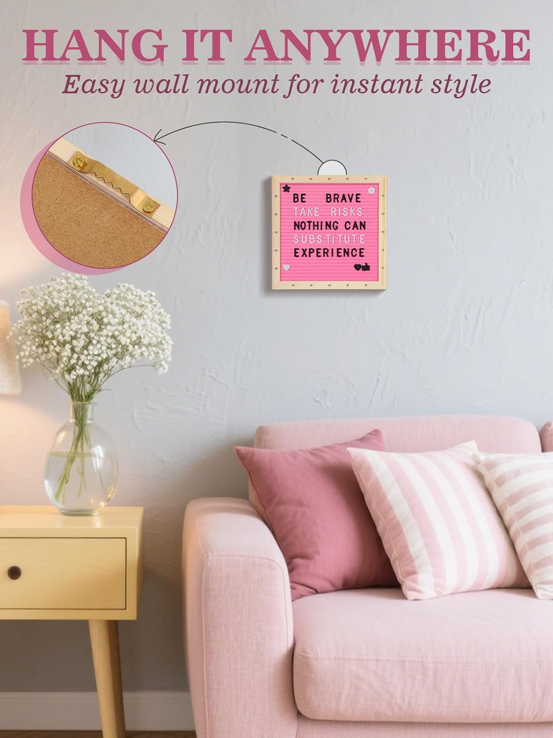 Light up Changeable Felt Letter Board Sign with LED Lights - 10×10" Message Board& Wood Stand& 450