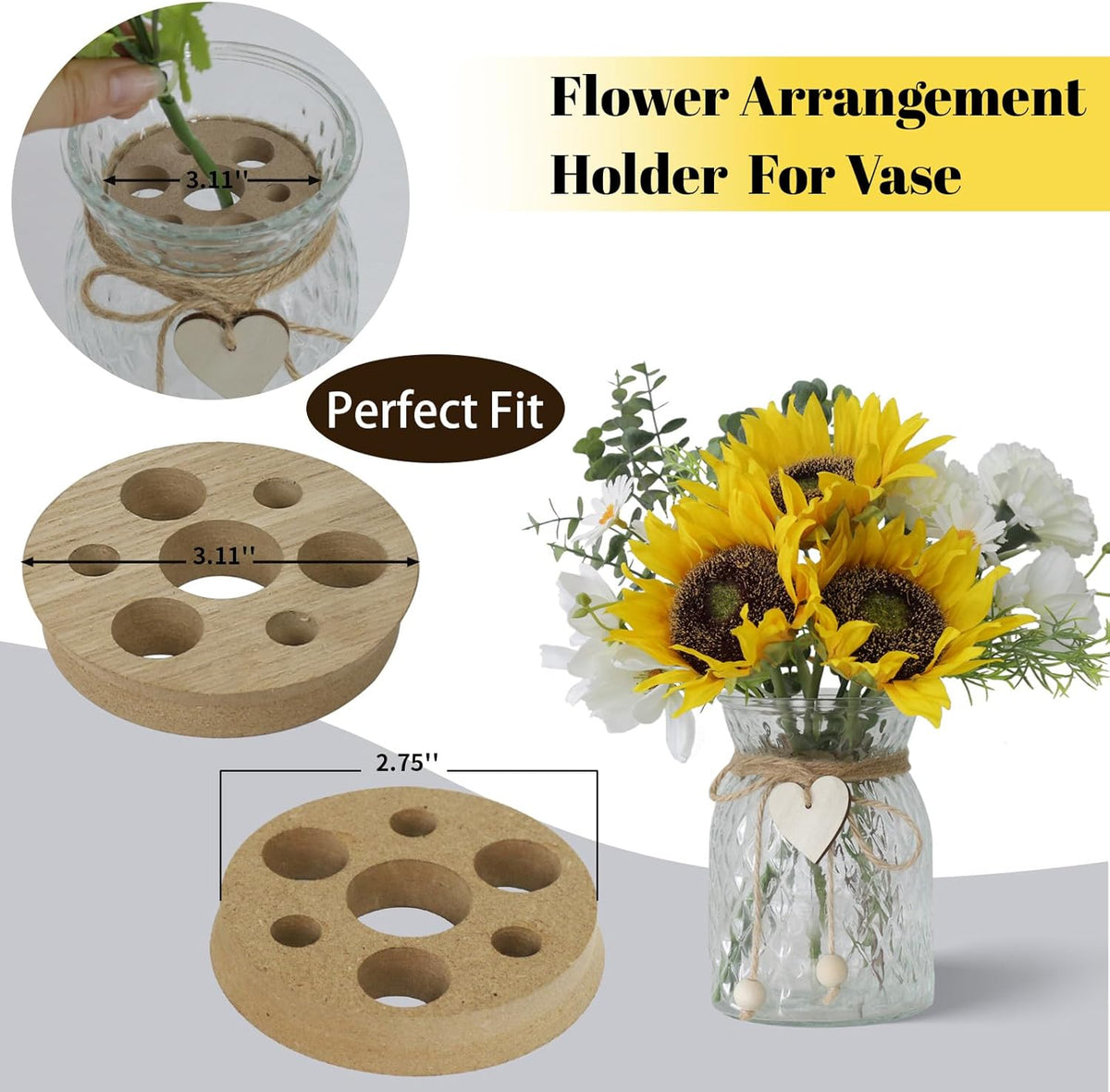 Artificial Sunflower Bouquets in Vase with a Flower Arrangement Holder - Centerpieces for Dining