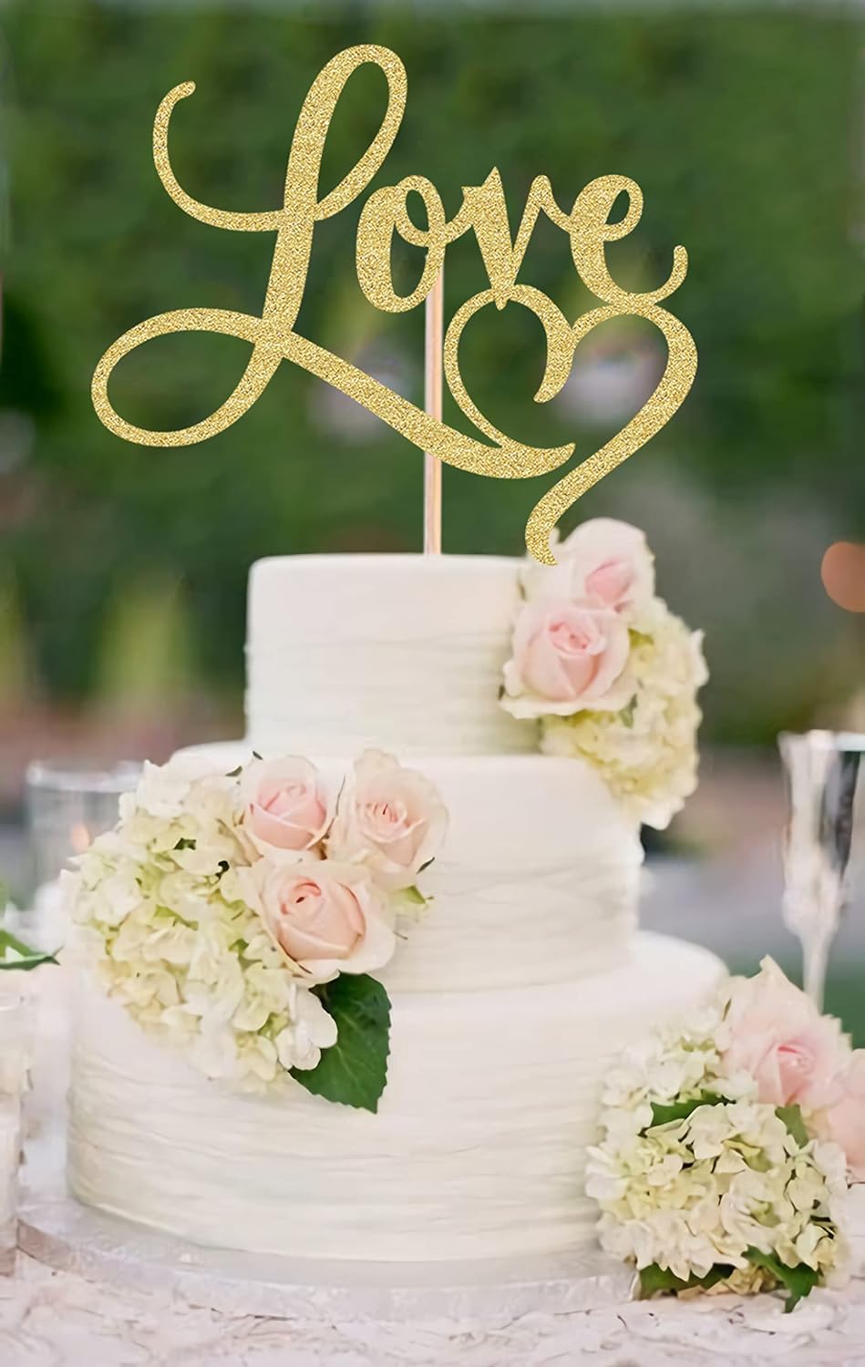 Love Cake Topper - Gold Glitter Paper Wedding Cake Decoration Supplies, Perfect for Bridal