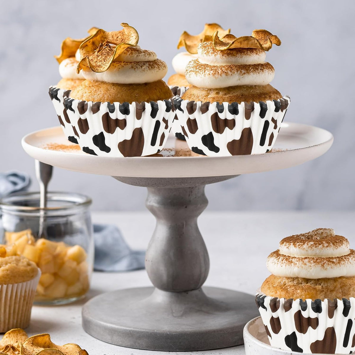 Whaline 300Pcs Cow Print Paper Baking Cups Black Brown Cupcake Liners Highland Cow Spot Muffin