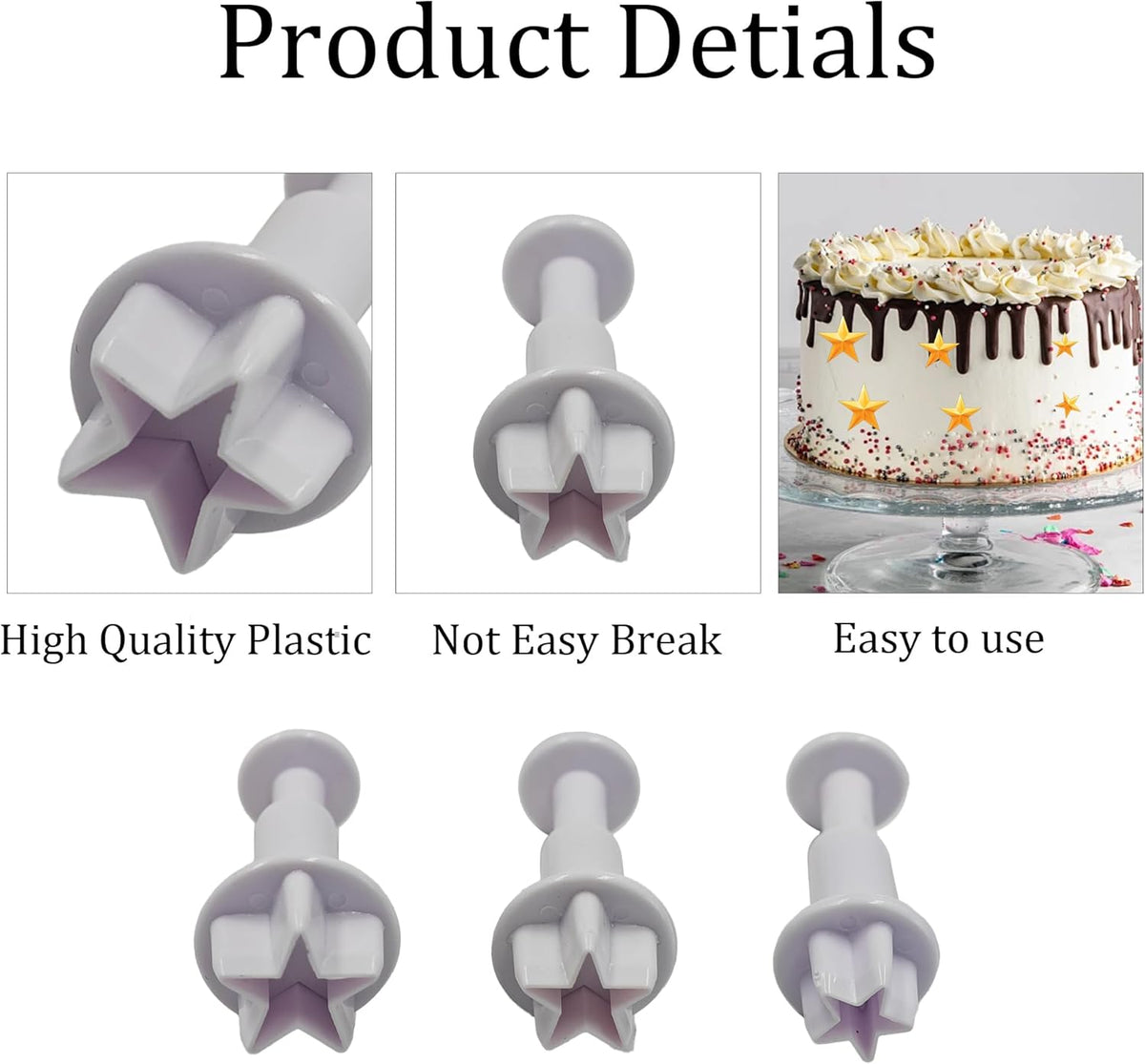 pson 3Pcs Plunger Cookie Cutter Set, Mini Plastic Biscuit Molds for Cake Decorating, Baking