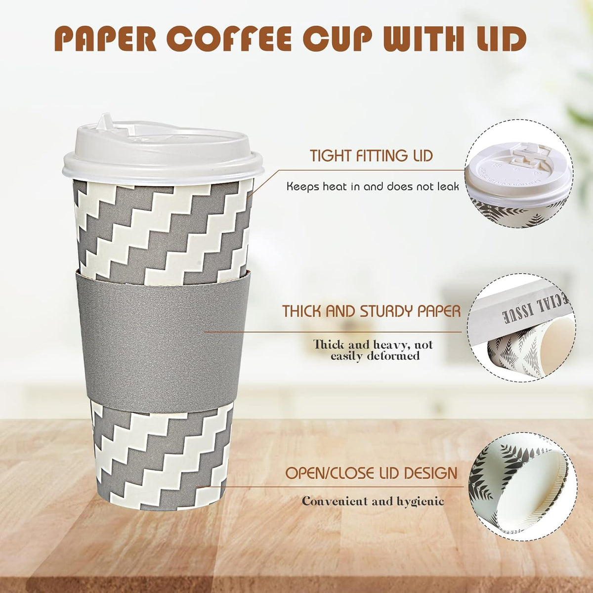 LITOPAK 100 Pack 20 oz Paper Coffee Cups with Lid, Sleeve, and Straws, Four Designs of Disposable