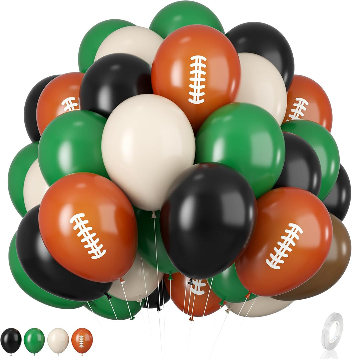 12 Inch Football Printed Party Balloons - Dark Green, Black, Beige - Boys Sports Birthday Party