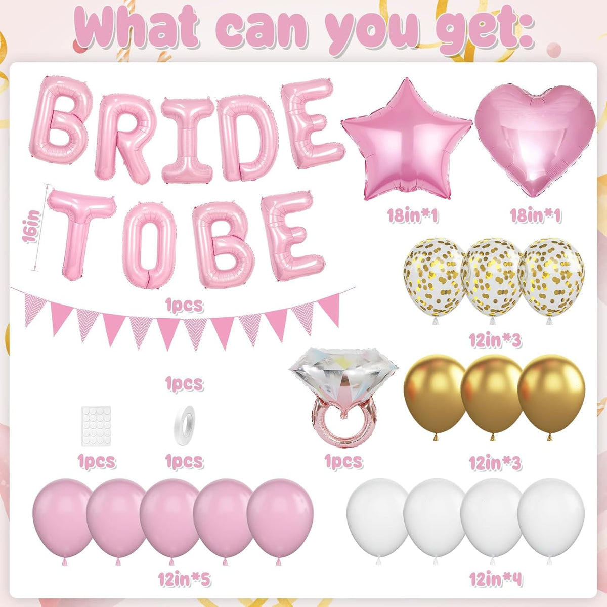 Pink and Gold Bachelorette Party Decorations, Pink Bride To Be Bridal Shower Balloons Decorations