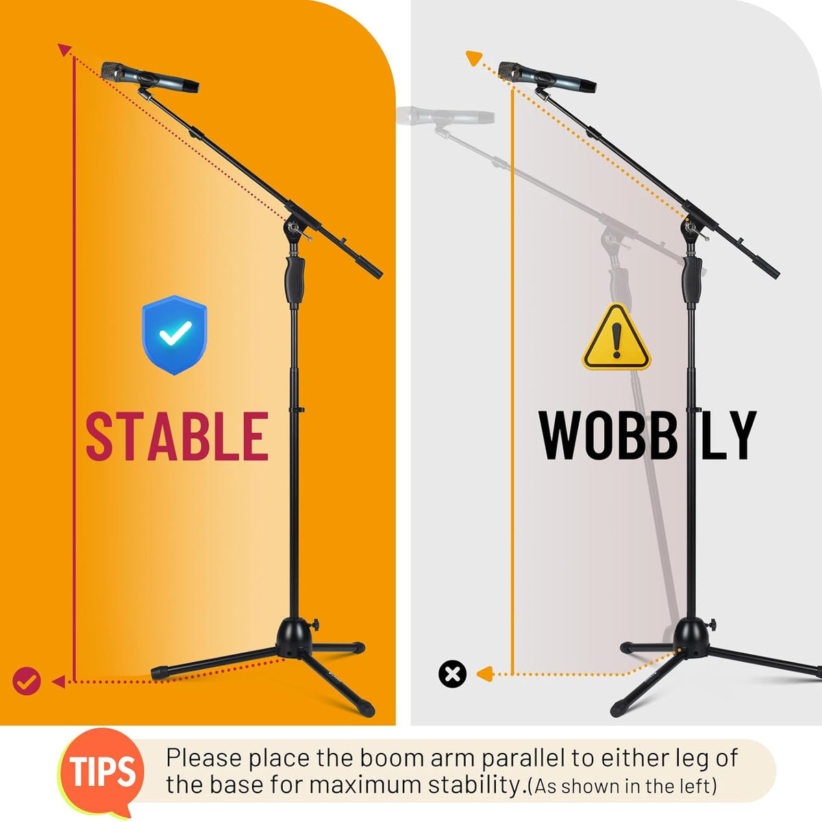 CAHAYA Tripod Microphone Stand: Boom Arm One-Button Release Floor Mic Stand Portable with Carrying
