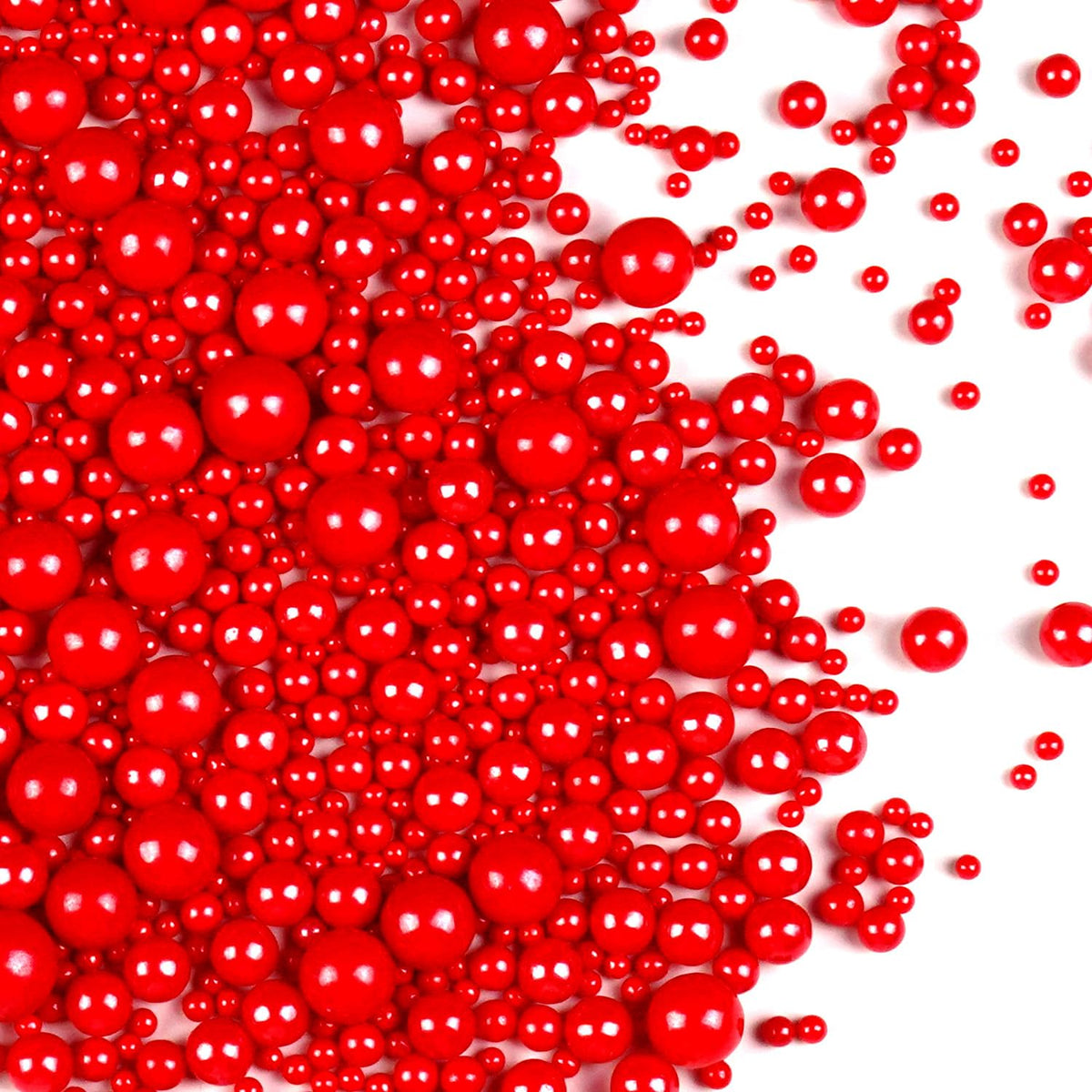 Red Pearl Sugar Sprinkles for Cake Decorating, Mix Size, Edible Candy Pearls Cupcake Toppers
