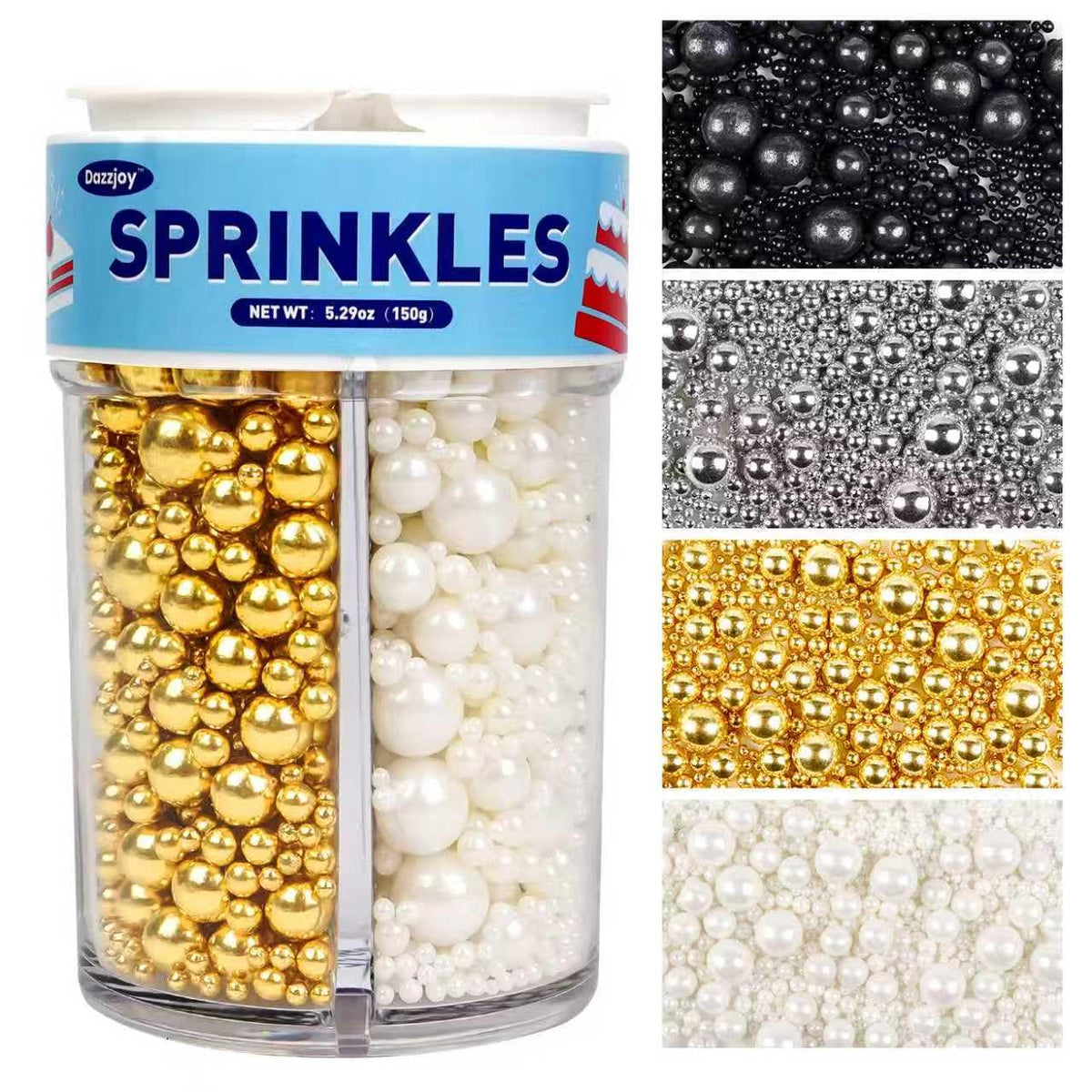 Dazzjoy Mix Pearl Sprinkles, Food Grade, Edible Pearls for Cake Decorating, 150g/5.29oz, Cake