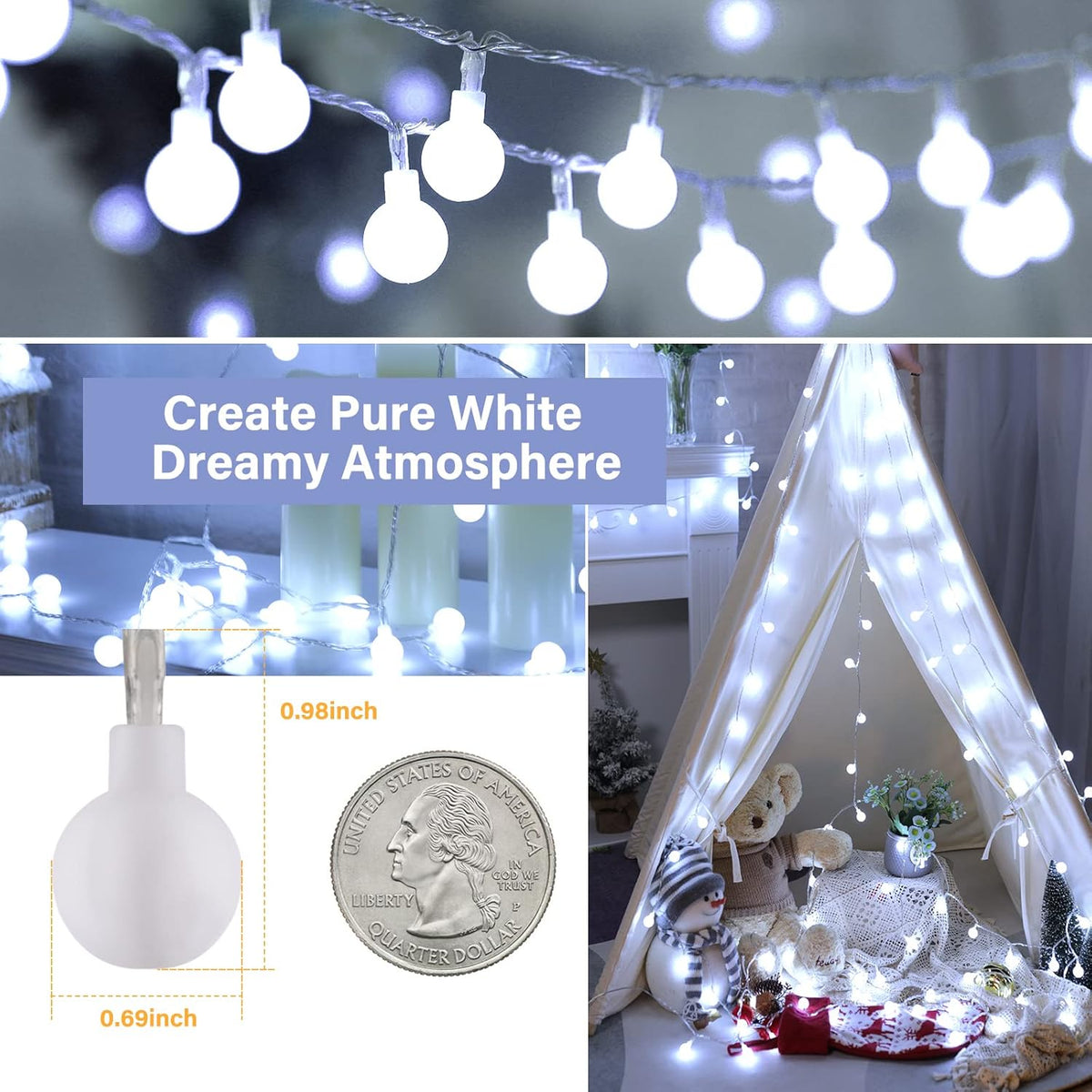 Minetom 33 Feet 100 Led Globe Ball String Lights, Fairy String Lights Plug in with Remote