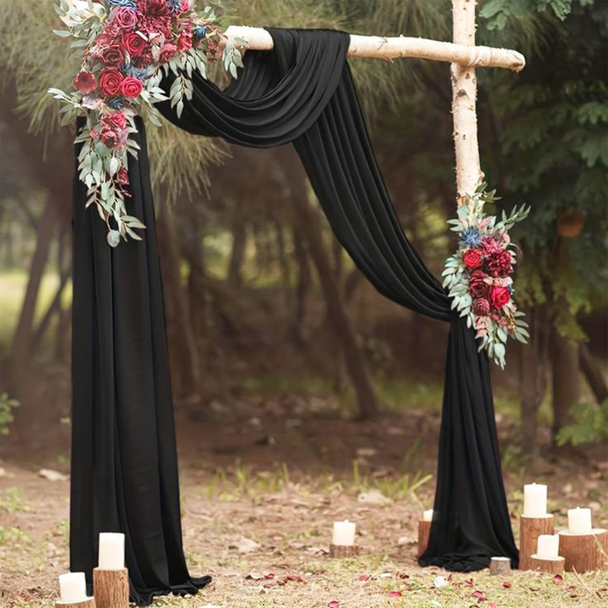 20Ft Length x 28" Width 4 Panels Wedding Arch Draping Fabric Black Arch Drapes Chiffon Fabric Sheer