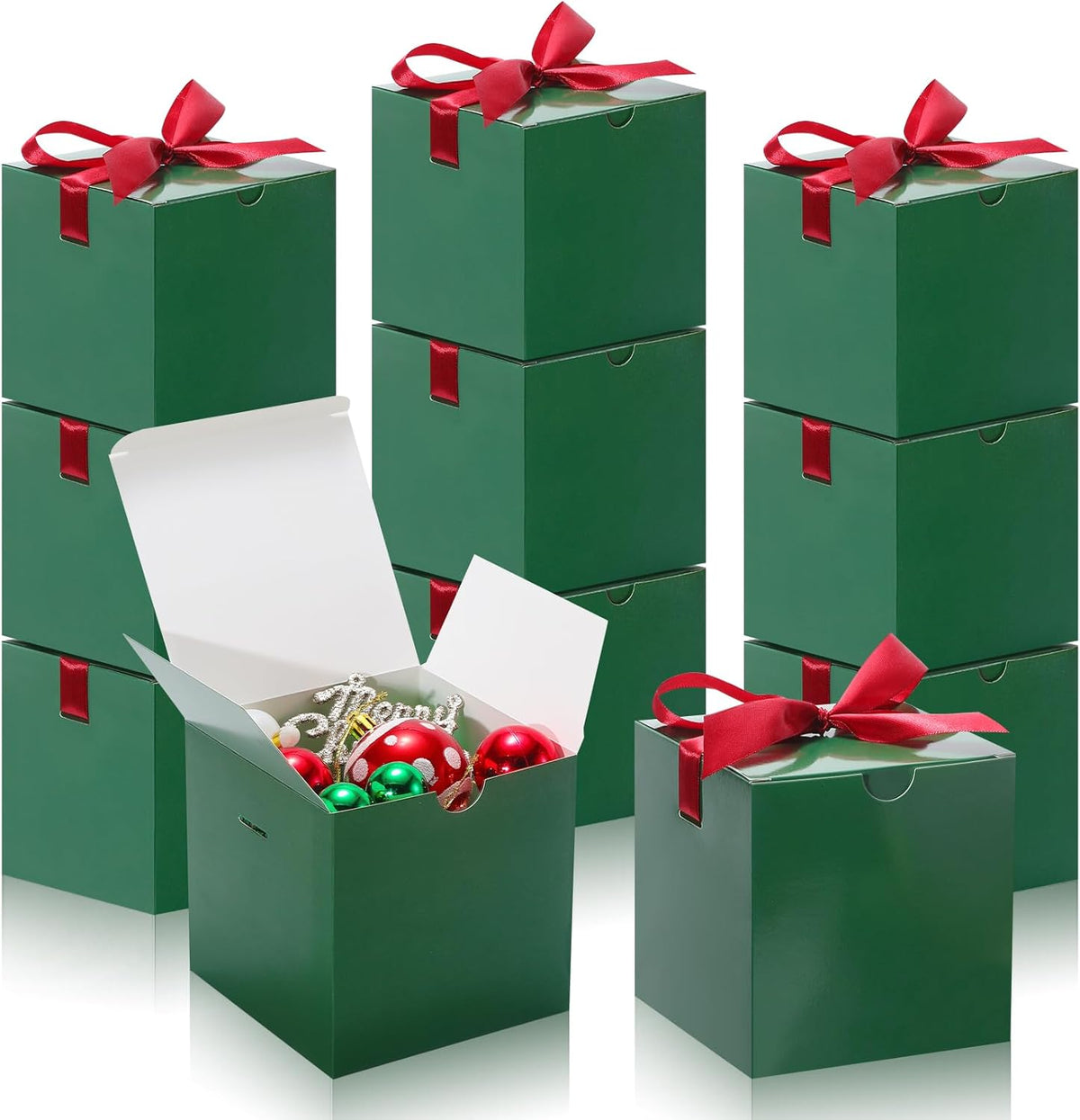DOYIDE 20 Pack Small Gift Boxes, 6x6x6 Inch Green Elegant Paper Boxes with Ribbons, Christmas Gift