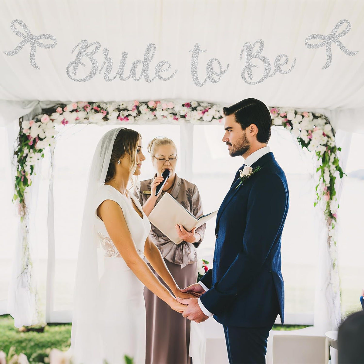 Bride to Be Banner, White Bride to Be with Bow Glitter Bachelorette Bridal Party Banner BRIDE TO BE