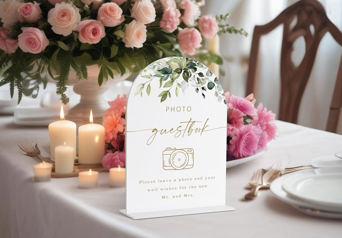 Photo Guestbook Sign, Greenery Gold Bridal Shower Decorations, Wedding Guestbook Sign, Marriage