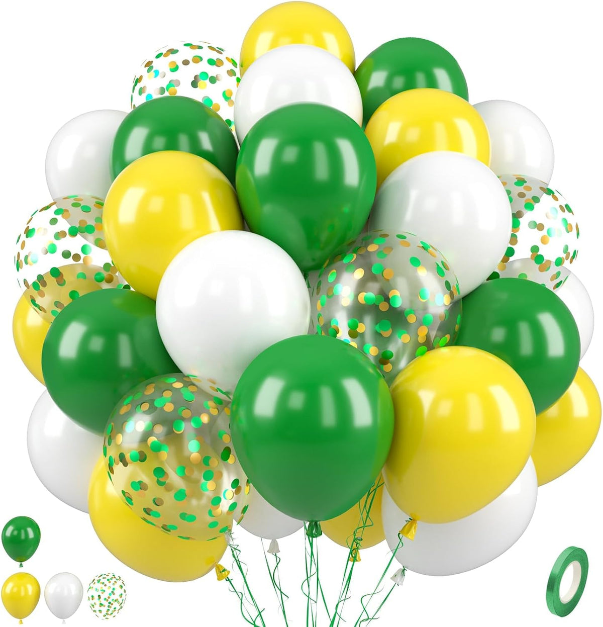 Paready Green and Yellow Balloons - 50 Pcs Confetti Balloons, 12 Inch Latex Balloons for Birthday