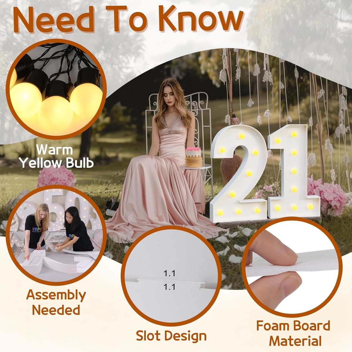 imprsv Marquee Light Up Numbers, Mosaic 3FT Marquee Numbers for 1st 21st Birthday Decorations
