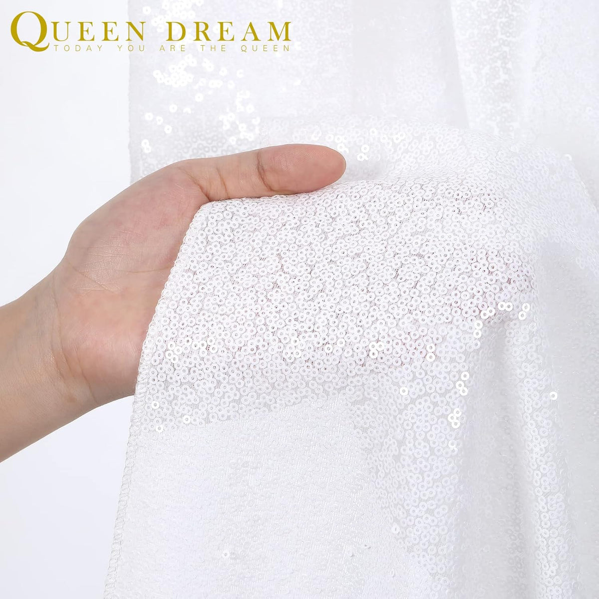 QueenDream Sequin Tablecloth 90 x132 Inch White Rectangle Tablecloth Glitter Table Cloth Overlay