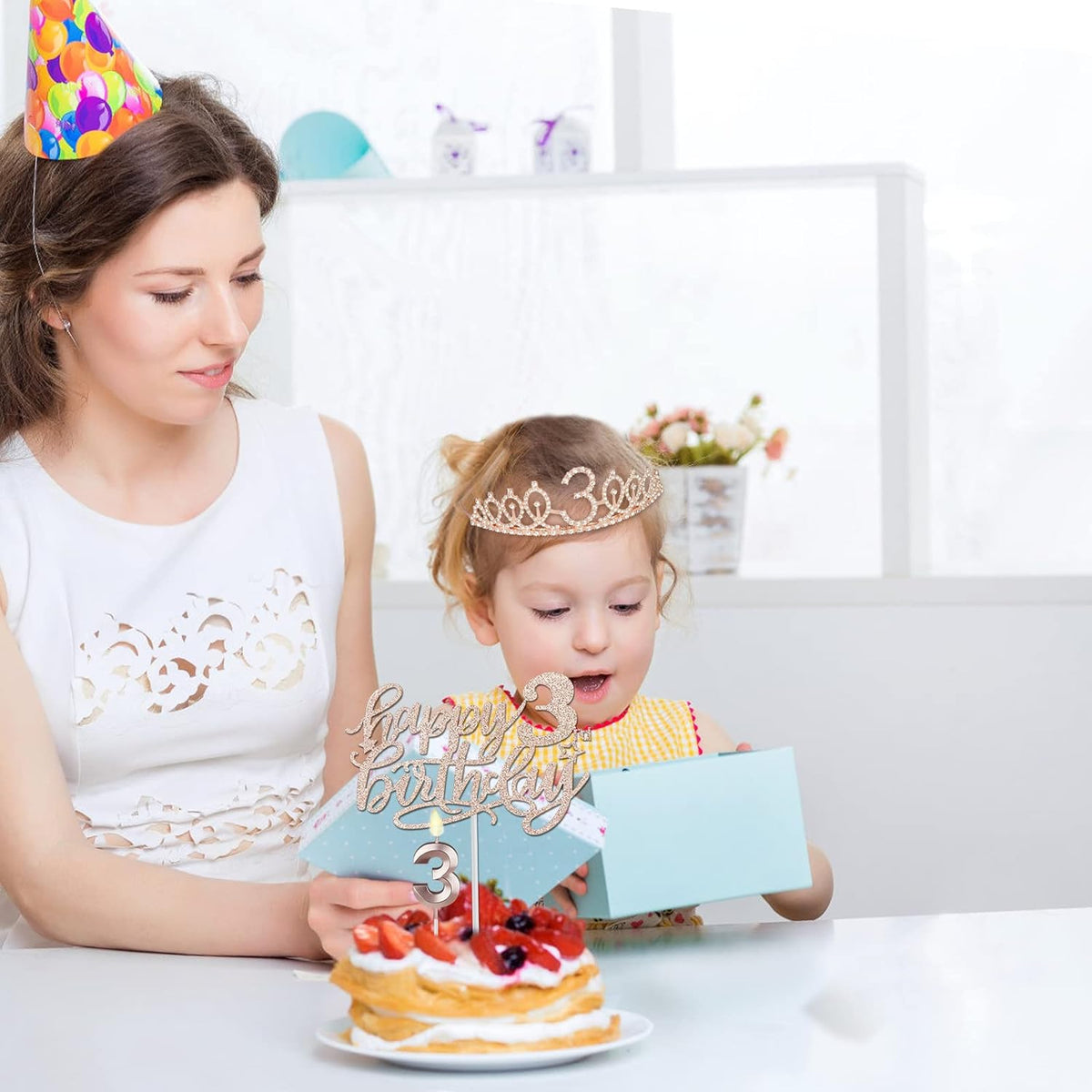 3rd Birthday Decorations for Girls, Including Sash, Crown/Tiara, Candles, Cake Toppers, 3rd