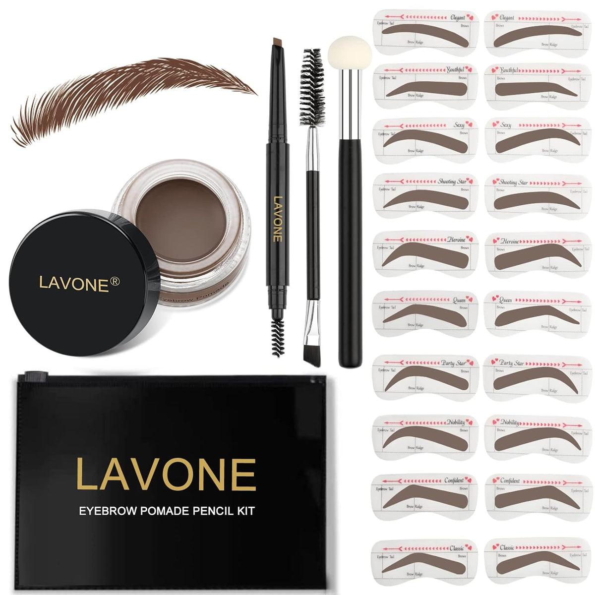 Eyebrow Stamp Stencil Kit for Eyebrows, Brow Stamp Trio Kit with Waterproof Eyebrow Pencil, Eyebrow