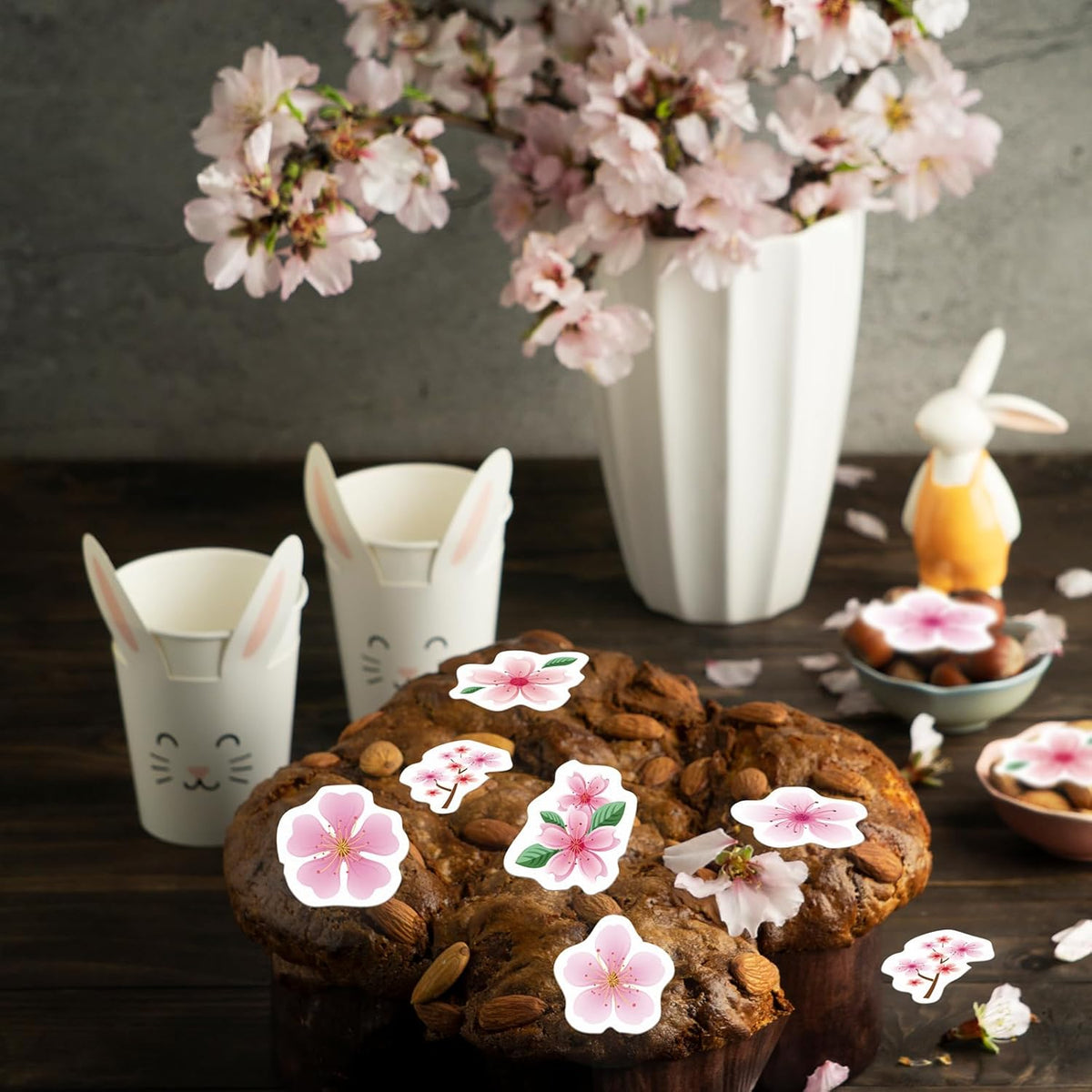 48PCS Edible Cherry Blossoms Cupcake Toppers Pink Edible Cherry Flowers Cake Decorations Wafer