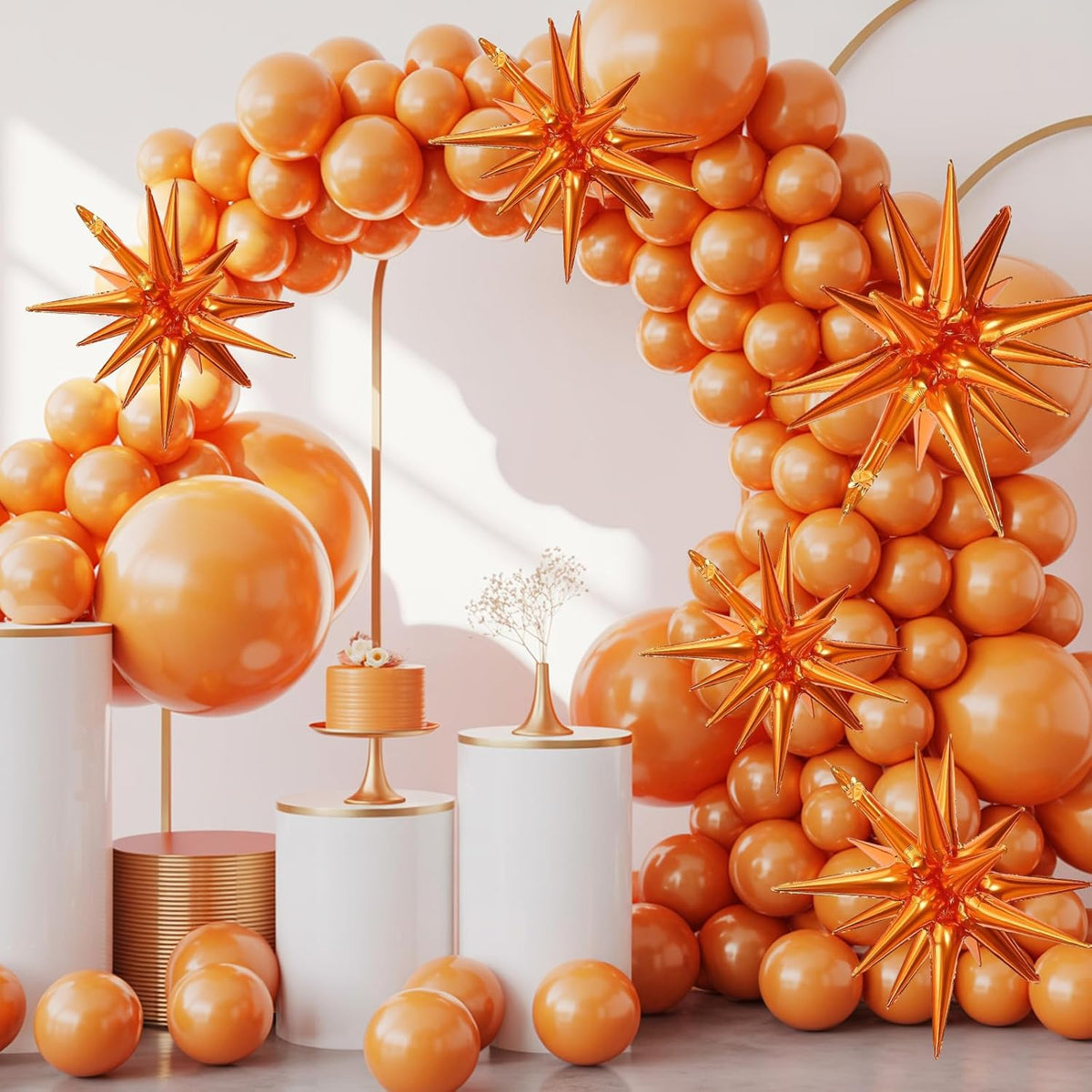 Orange Star Balloons,9Pcs 22Inch Orange Explosion Spike Cone Helium Polyester Film Star Foil