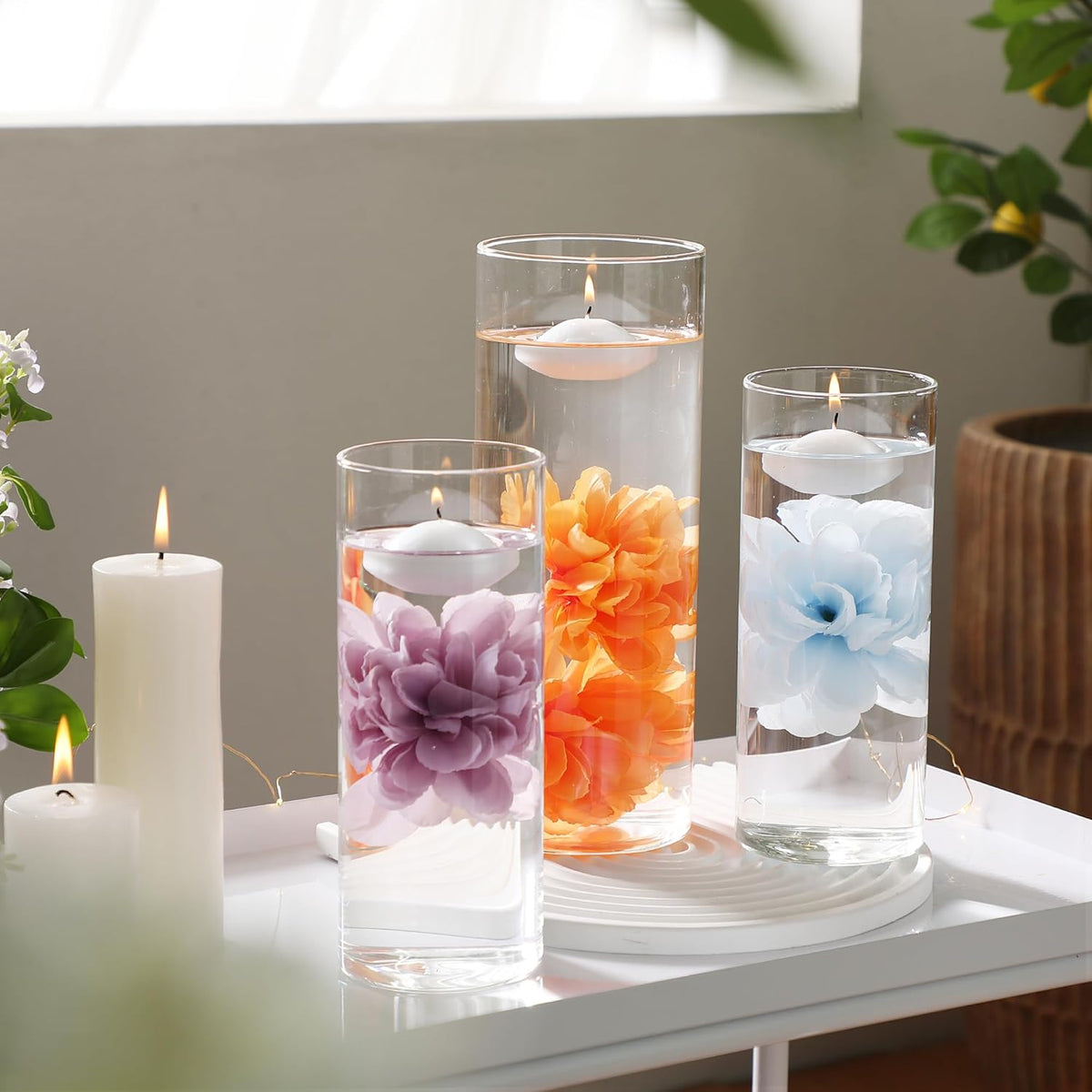 24 Pcs Floating Candles for Centerpieces and Floating Flowers Artificial Flowers Head Vase Filler