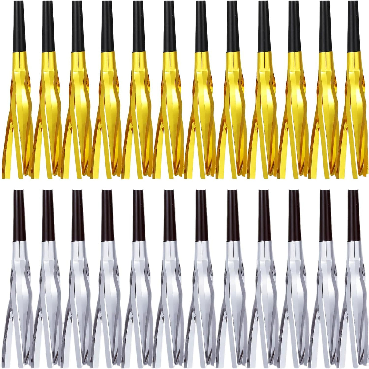 Metallic Fringed Noise Makers, 24 Pcs, Gold, Silver, for Noise Makers Party Favors, Baby Shower