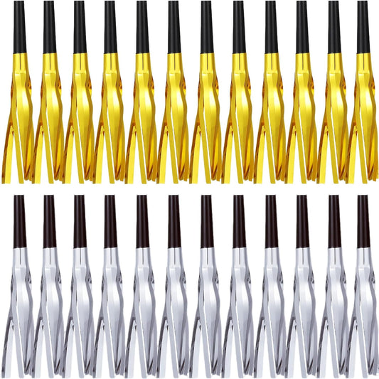 Metallic Fringed Noise Makers, 24 Pcs, Gold, Silver, for Noise Makers Party Favors, Baby Shower