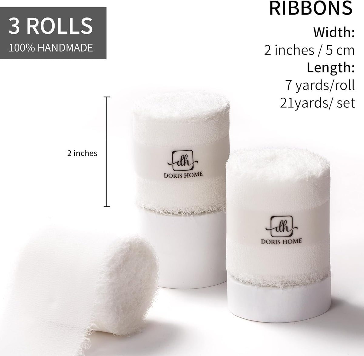 DORIS HOME Ivory Chiffon Ribbon for Flower Bouquet, 2" x21Yd Fabric Ribbon for Gift Wrapping