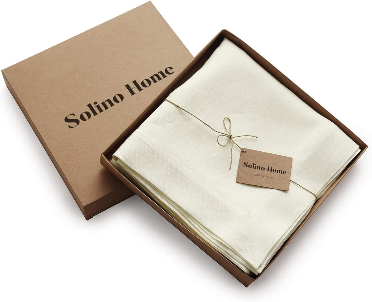 Solino Home Ivory Linen Tablecloth 54 x 72 Inch - 100% Pure Linen Table Cloth for Rectangle Tables