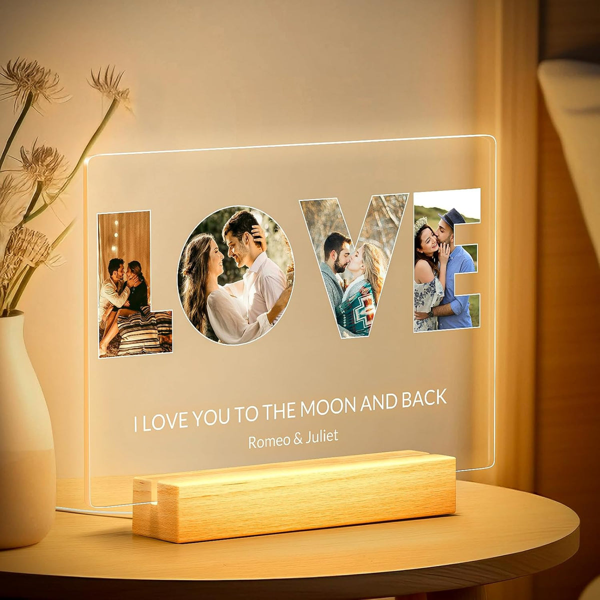 Custom Picture Frames with Photo, Personalized LOVE Photo Frame with Night Light, Customized