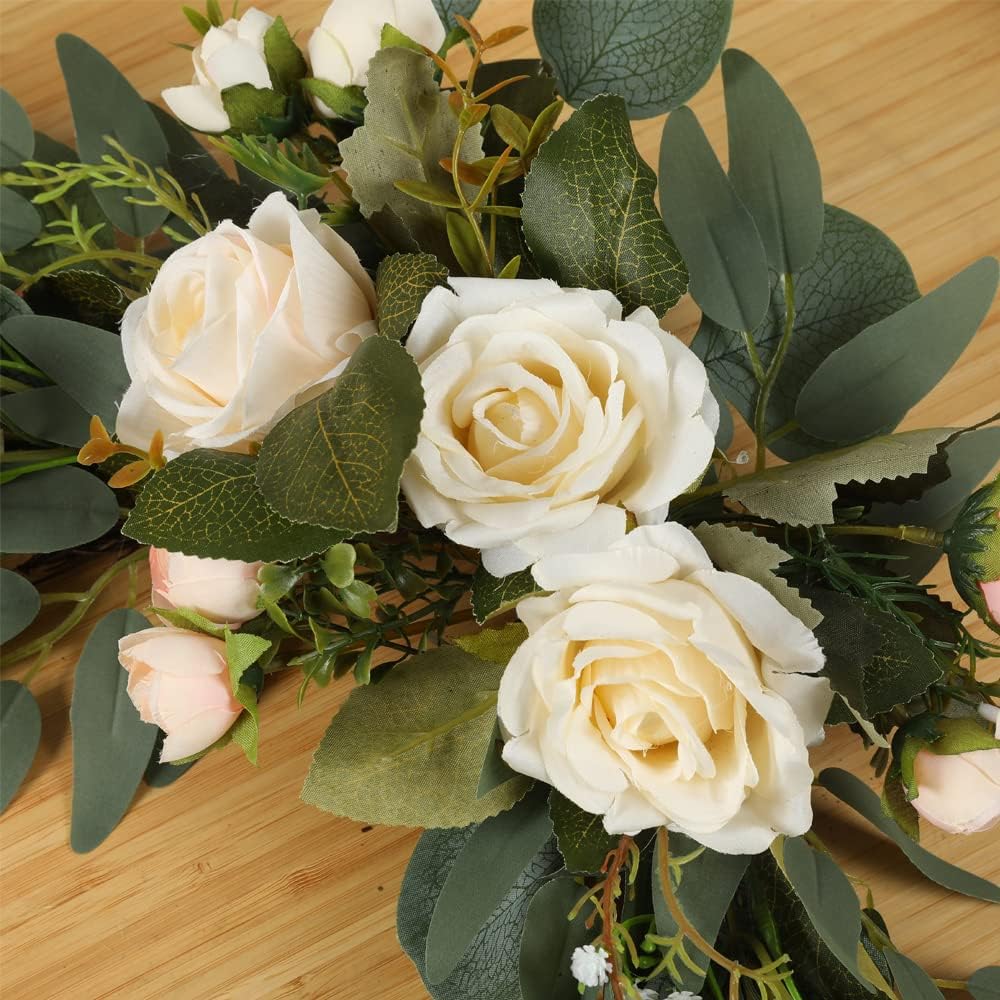 H&W 2pcs Artificial Wedding Arch Flowers for Sign, Floral Swag Dusty Decor for Reception Ceremony