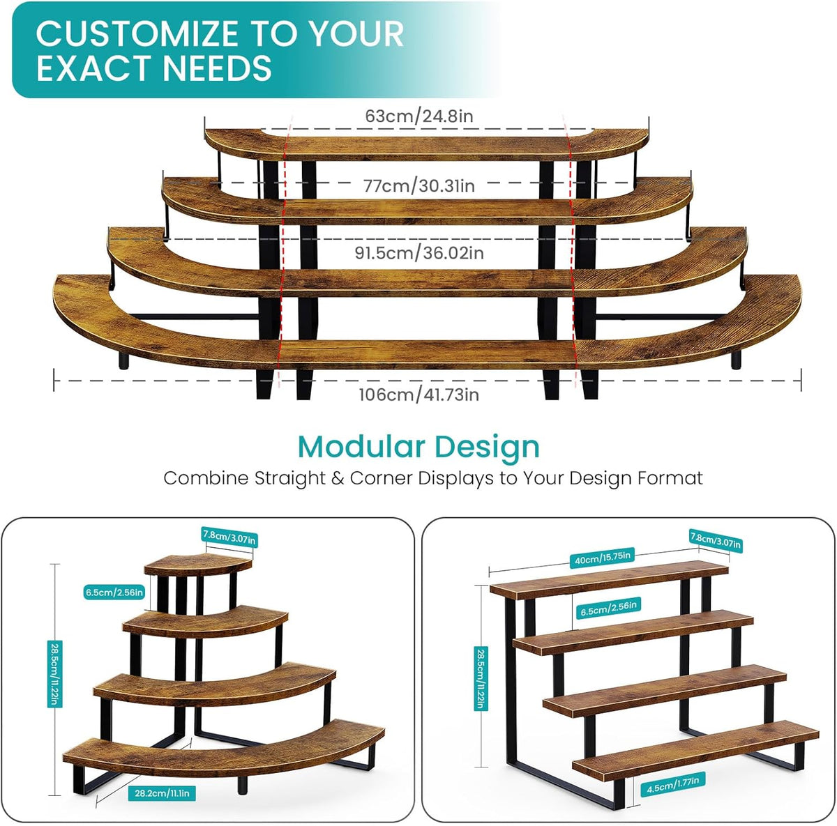 ELITEROO Cupcake Tier Stand, Wooden Cup Cake Stand Stairs, 4 Tier Dessert Table Display Set for