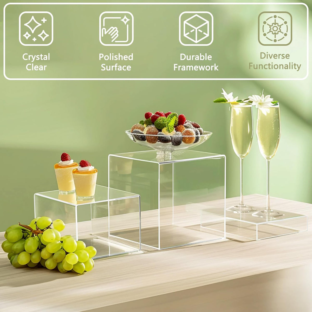 6Pcs Buffet Risers, Food Risers for Buffet Table, Acrylic Cube Display Risers with Hollow Bottom