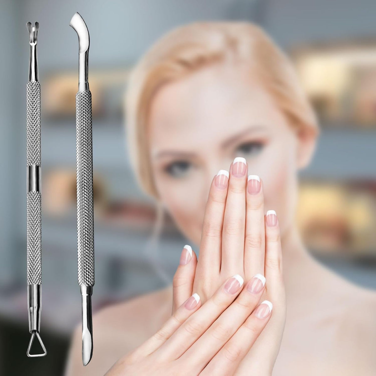 Premium Stainless Steel Manicure Tools 2-Piece Set, Upgraded Cuticle Pusher & Nail Lifter, Cuticle