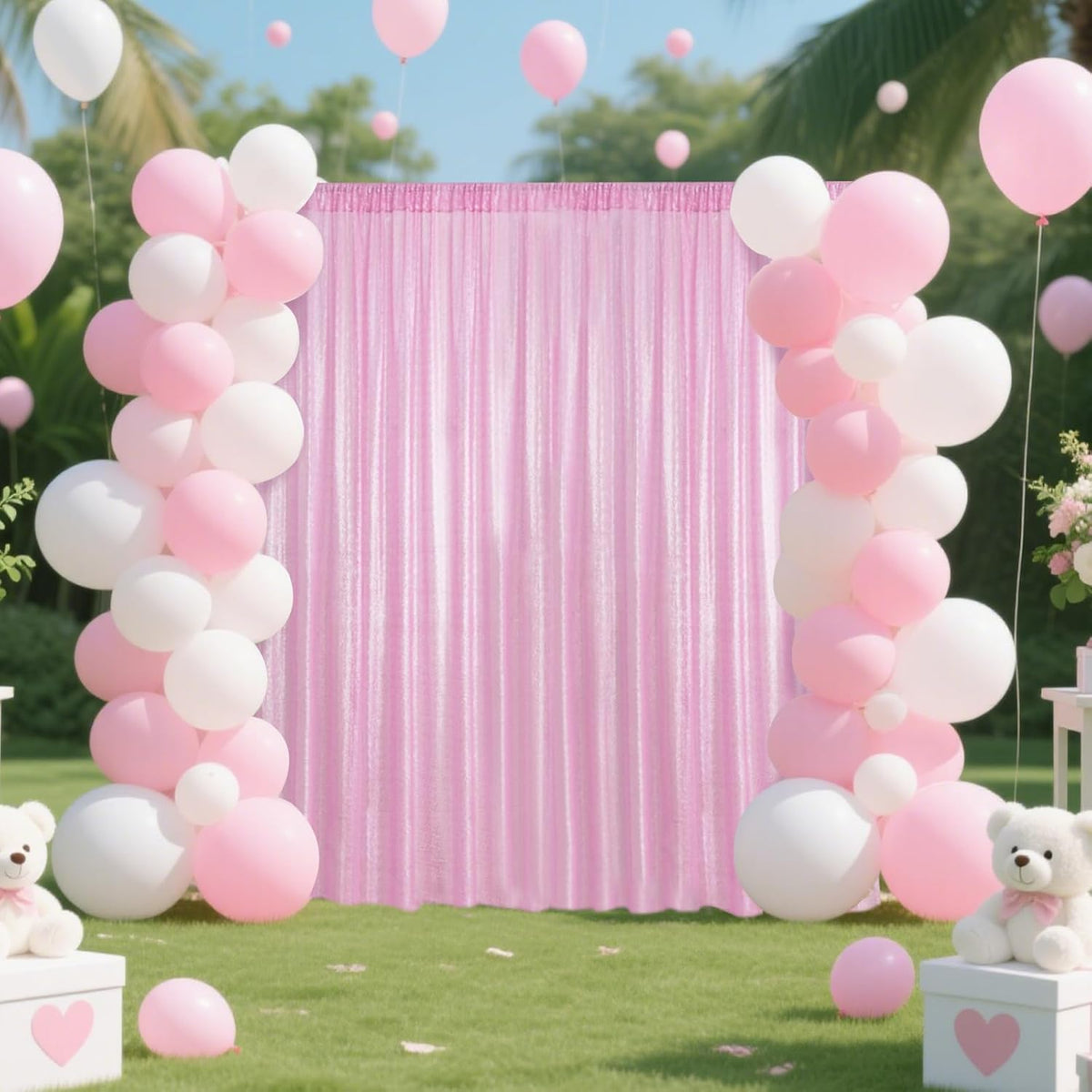 Matte Pink Sequin Backdrop Curtain 4 Pieces 2FTx8FT Glitter Photography Backdrop for Party Wedding
