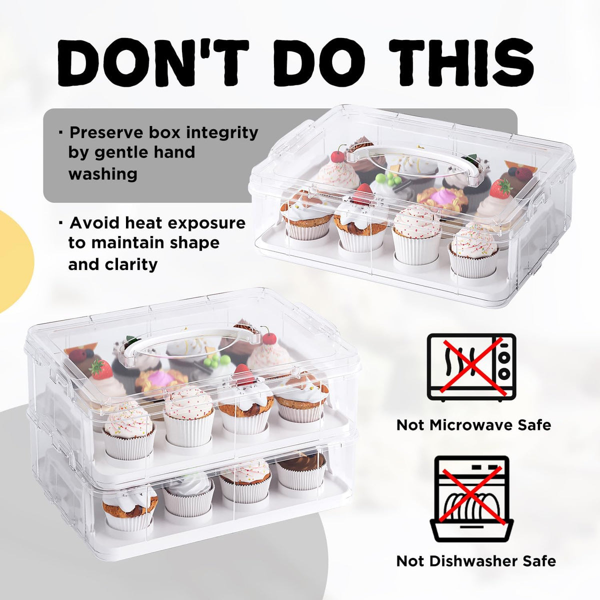 Cupcake Carrier with Lid and Handle,Cookie, Cake, Cupcake and Brownie Storage Carrier, Holds 12