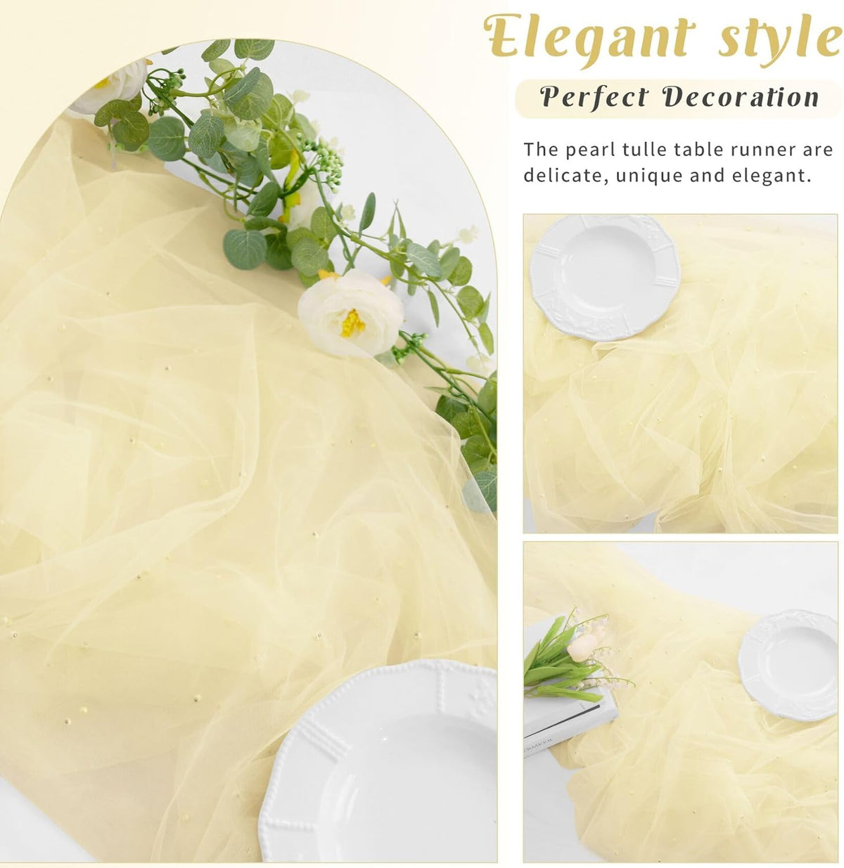 Set of 6 Pearl Table Runner 29 x 120 Inch Tulle Fabric Lace Table Runners Boho Rustic Tablecloth