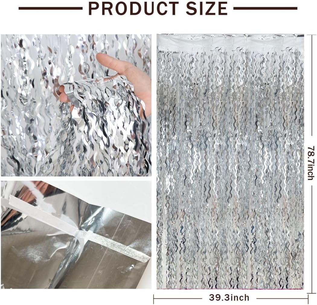 Silver Birthday Party Decorations 10pcs Silver Streamers Foil Fringe Backdrop Curtains Photo Booth