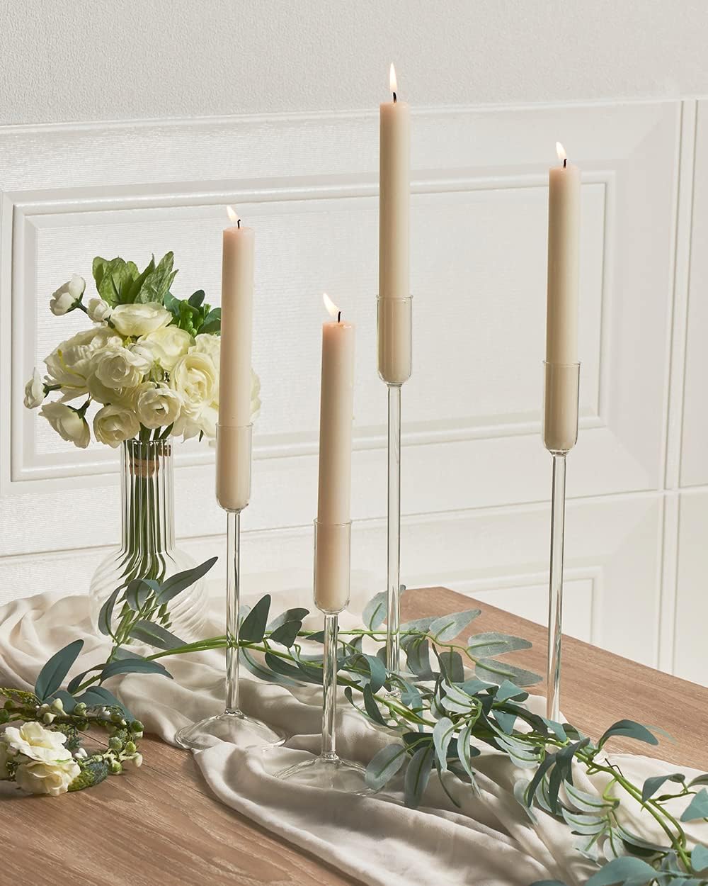 Candle Holder, Glass Taper Candle Tall Candlestick Holder, 4 Different Heights, for Table