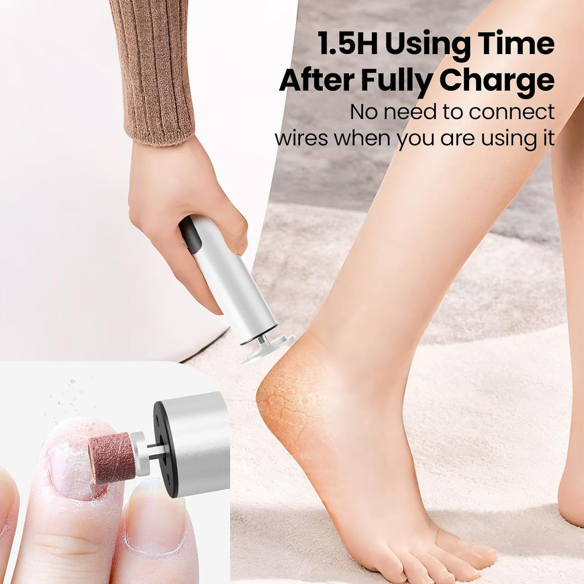 Electric Foot Callus Remover, 2 in 1 | 6 Speed Adjustable Foot File Nail Grinder with Sandpaper