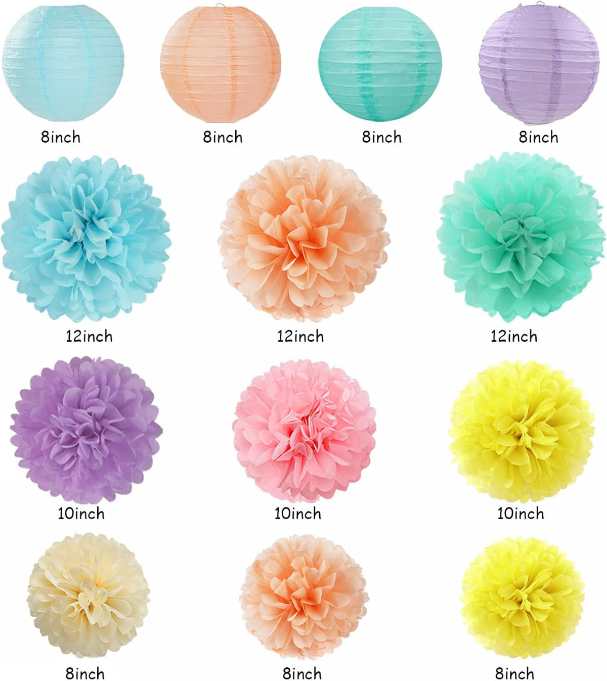 Pastel Rainbow Party-Decorations - 20pcs Pink Yellow Blue Classroom Ceiling Paper Lanterns Fans