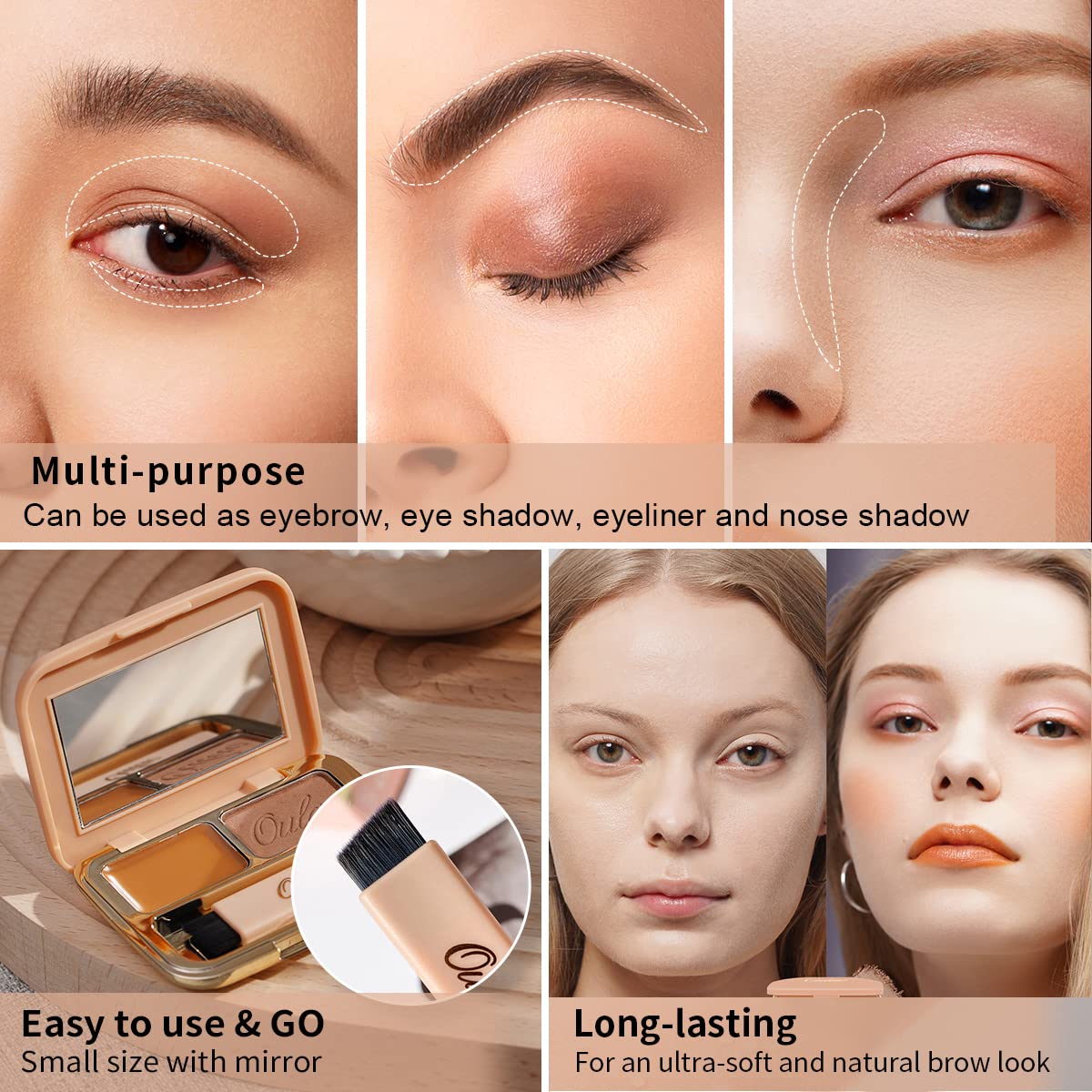 Oulac Waterproof Light Eyebrow Powder Kit with Brow Brush 2 in1 Long Lasting Instant Eyebrow Pomade