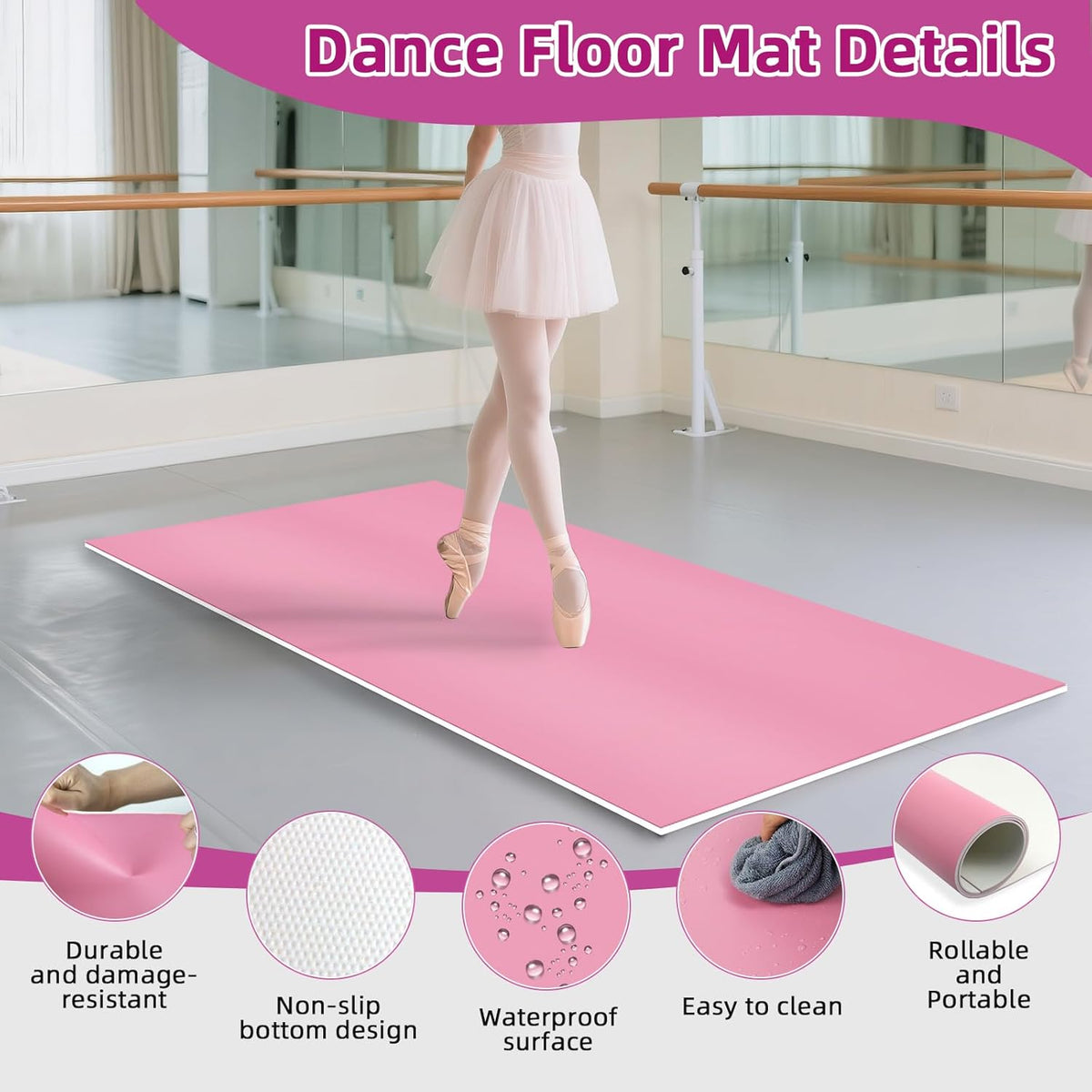 Dance Floor Mat Non-Slip with Shoulder Strap Portable and Dance Resistance Band, Dance Floor for