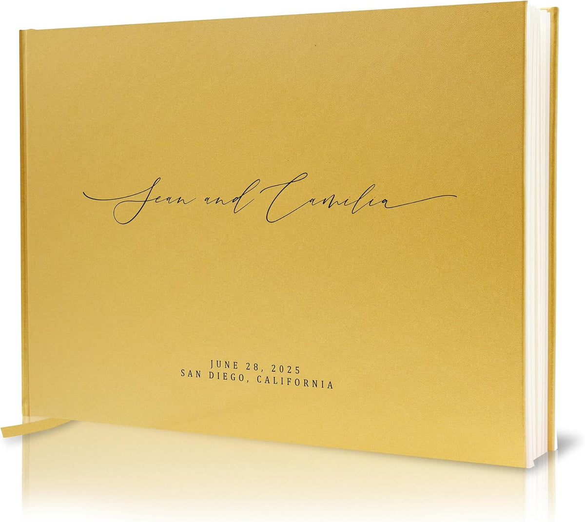 MUUJEE Personalized Guestbook in Gold - Premium Custom Modern Guest Book for Wedding Reception