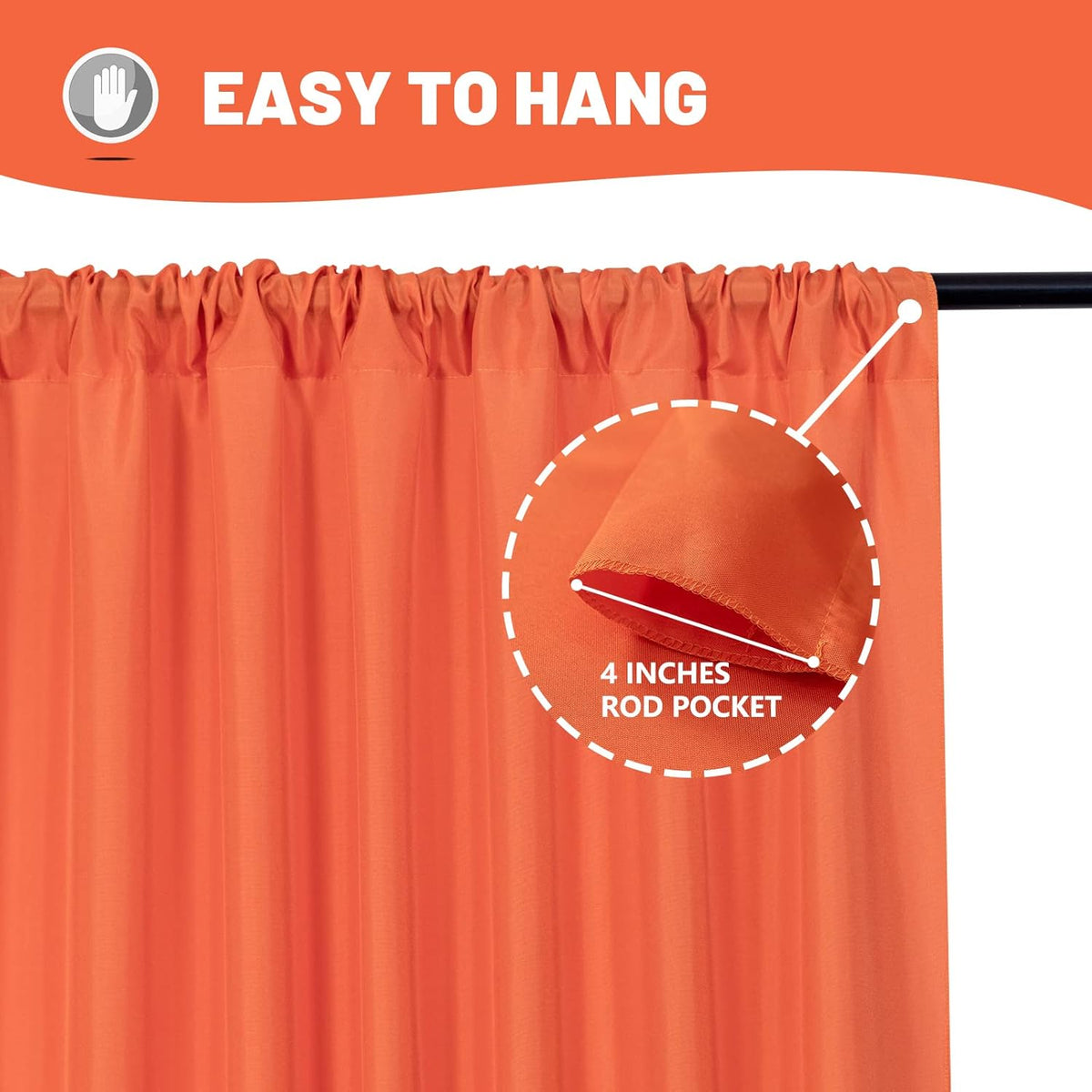 MYSKY HOME Orange Backdrop Curtains for Parties, Weddings, Stage - Light Filtering, Sliding Drapes