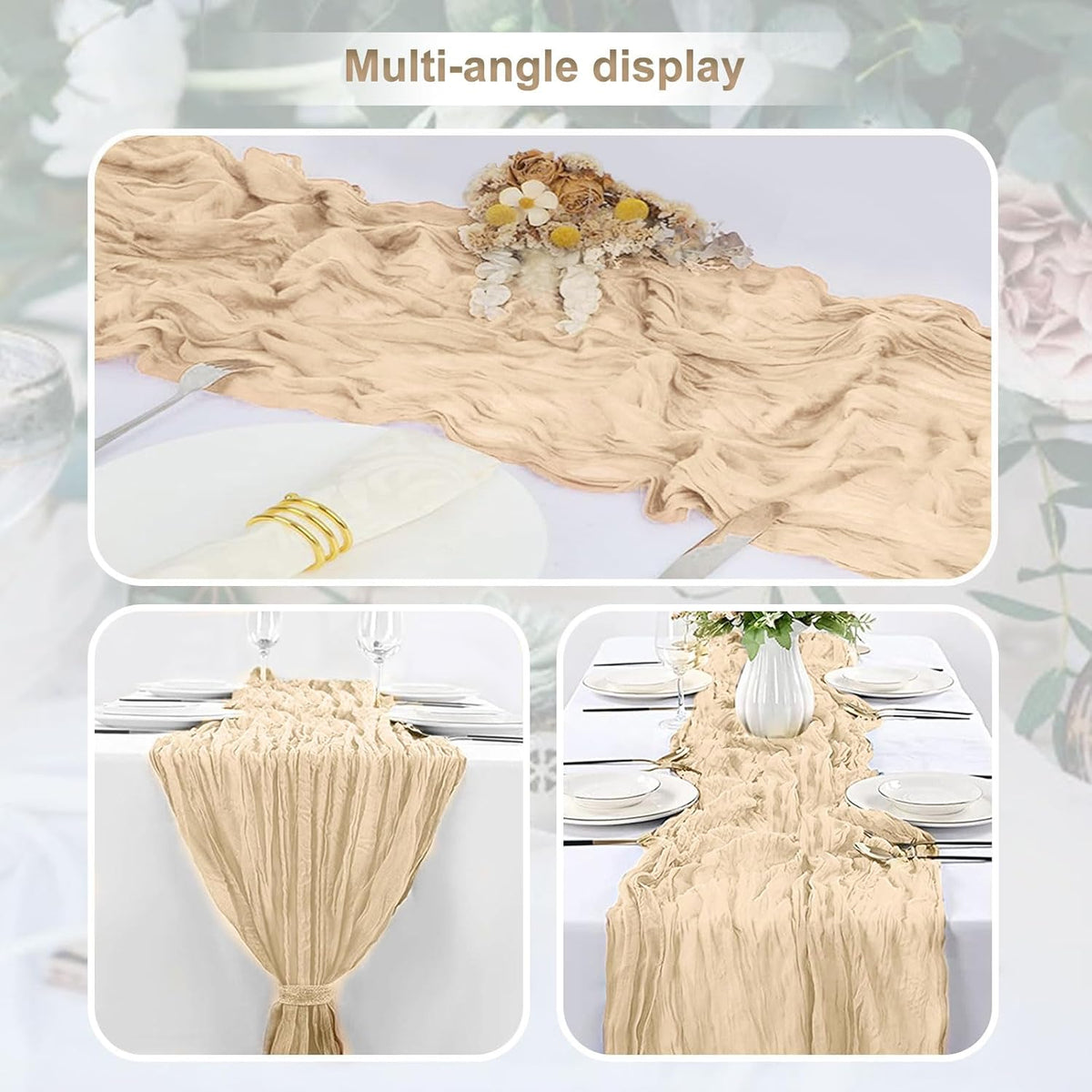 1 Pack Nude Cheesecloth Table Runner 35x120 Inch 10Ft Rustic Gauze Cheese Cloth Table Runner Sheer