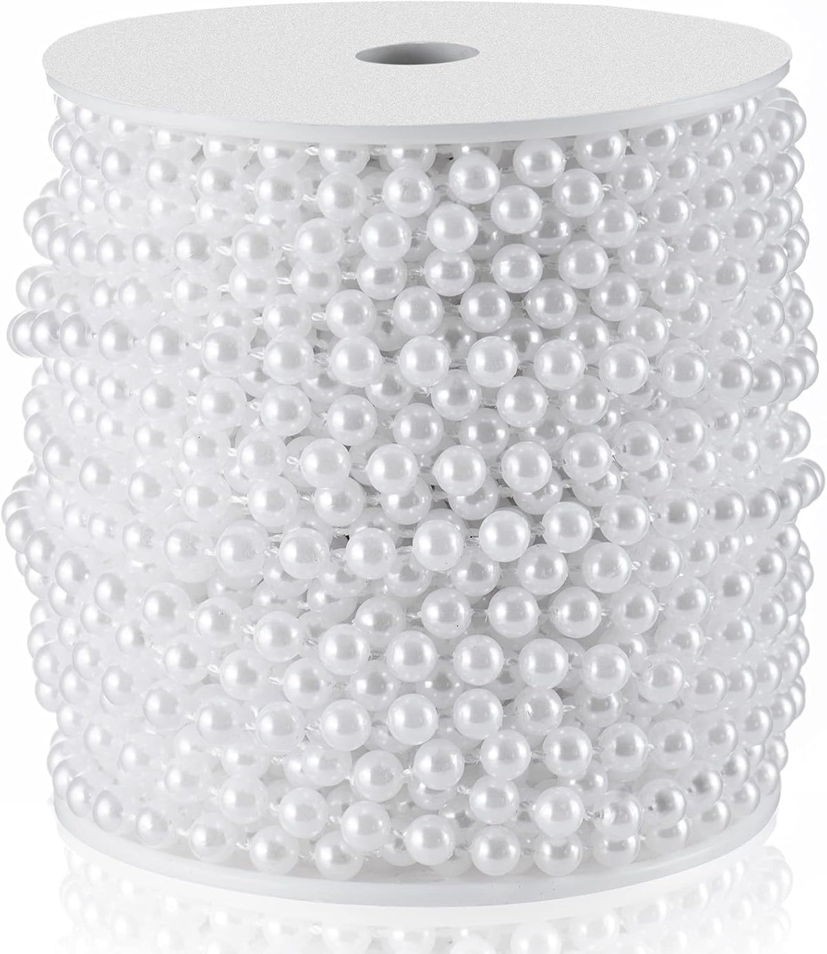 Craft String Pearls 6MM Pearl Bead, 66 Feet White Faux Pearl Garland Spool Roll Strand Wedding