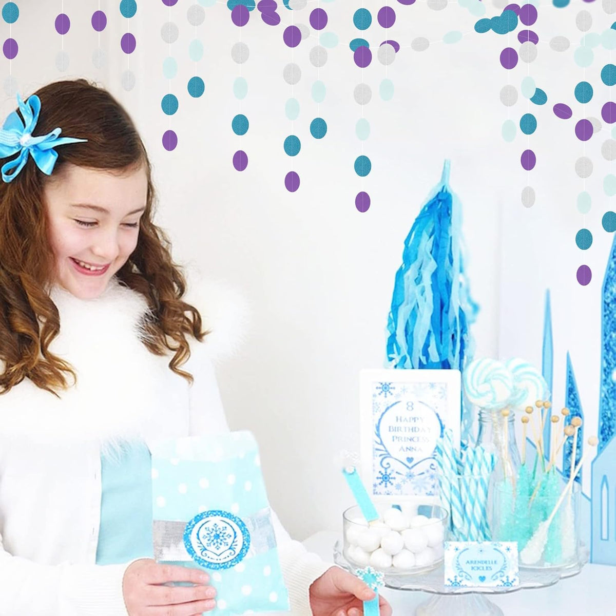 Purple-Blue Silver Frozen Christmas Party-Decorations - 30pcs Tissue Pom Poms Streamers,Winter Girl